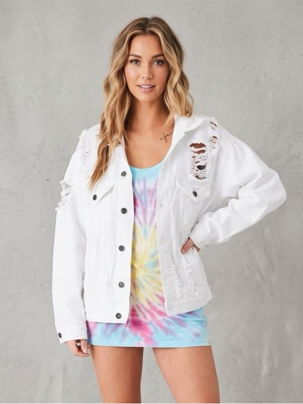 Carmar denim Audrey distressed white jean jacket